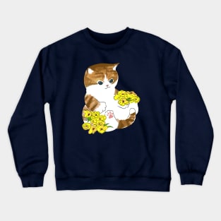 Mofu sand cat with flowers Crewneck Sweatshirt